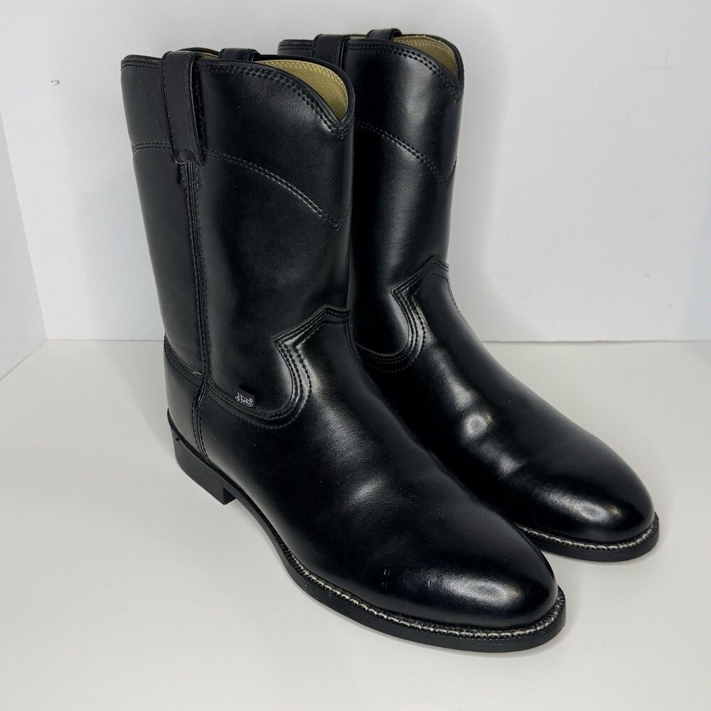 Justin Basic Boots Men's 11D Classic Roper Black Round Toe Style JB3000 NWOT